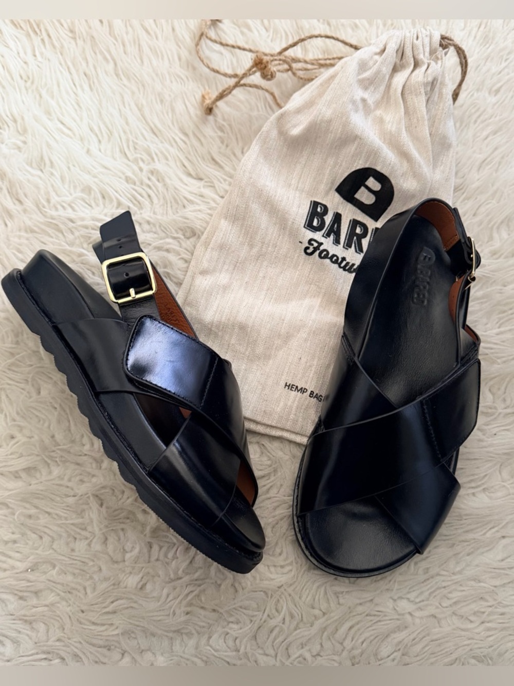 Bared Footwear Lari Black Leather Crisscross Slingback Sandals
